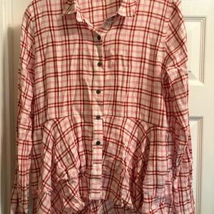 Red and Pink Plaid Button-Up Shirt